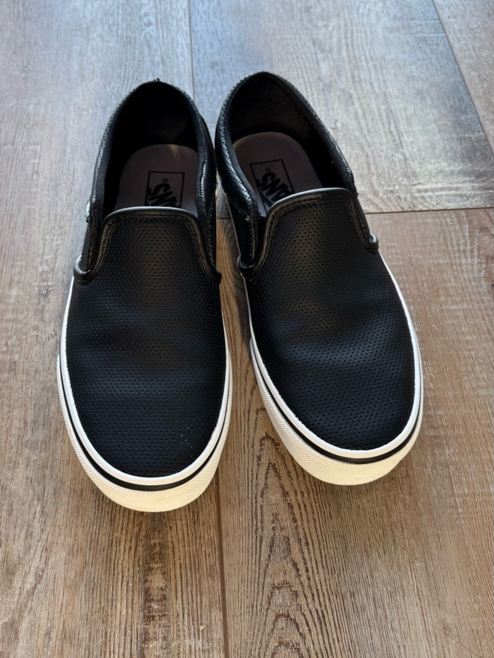 Vans Black Perforated Slip-On Sneakers with White Sole